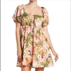 NSR Dress Womens Puff Short Sleeve Tropical Foral Mini Ladies Medium NEW